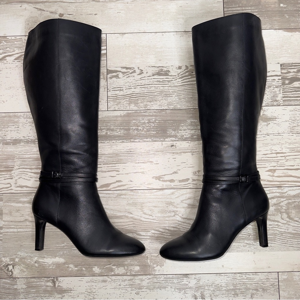 Antonio Melani Black Leather Knee-High Boots Heels‎ Women’s 9M - Picture 10 of 15